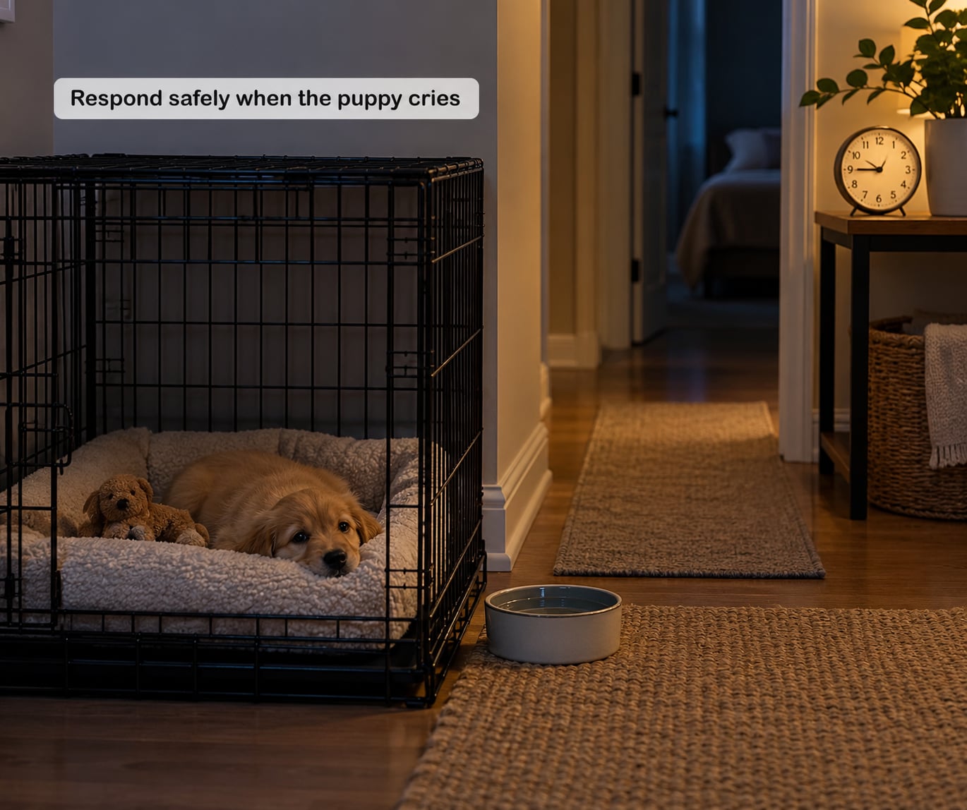 Respond safely when the puppy cries