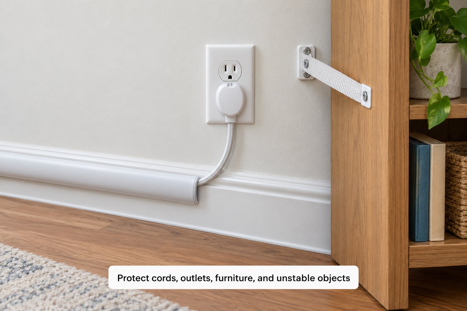 Protect cords, outlets, furniture, and unstable objects
