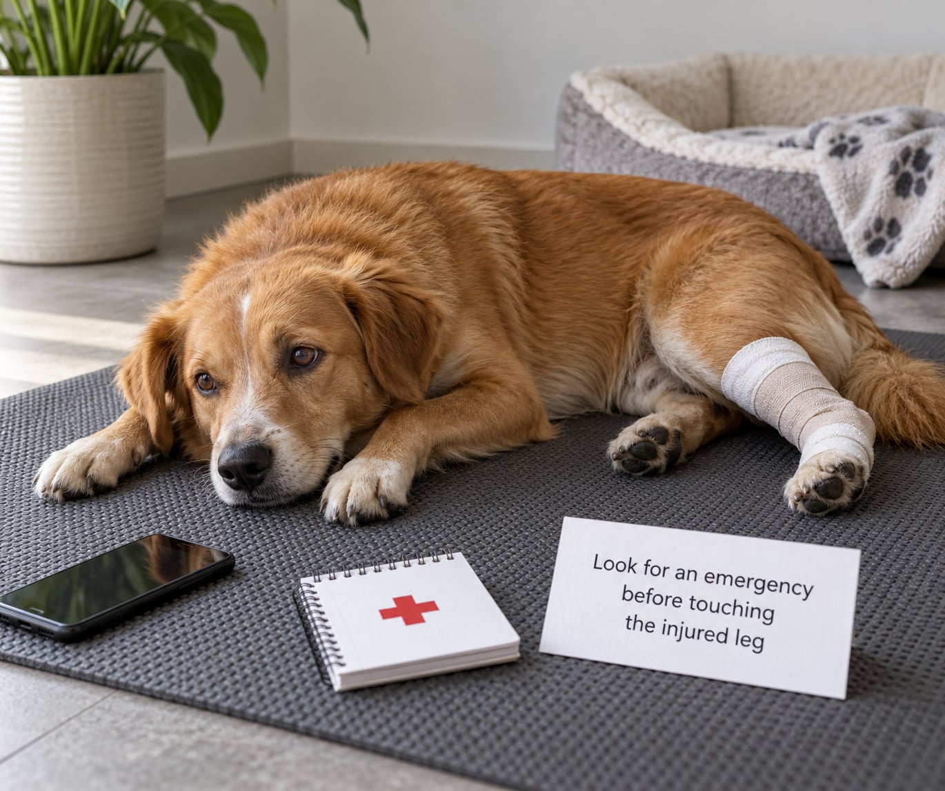Look for an emergency before touching the injured leg